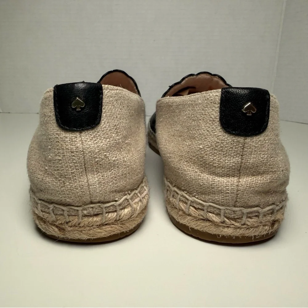 Kate Spade Gardenia Black Leather & Beige Espadrille Flats Size 8 Feminine Boho